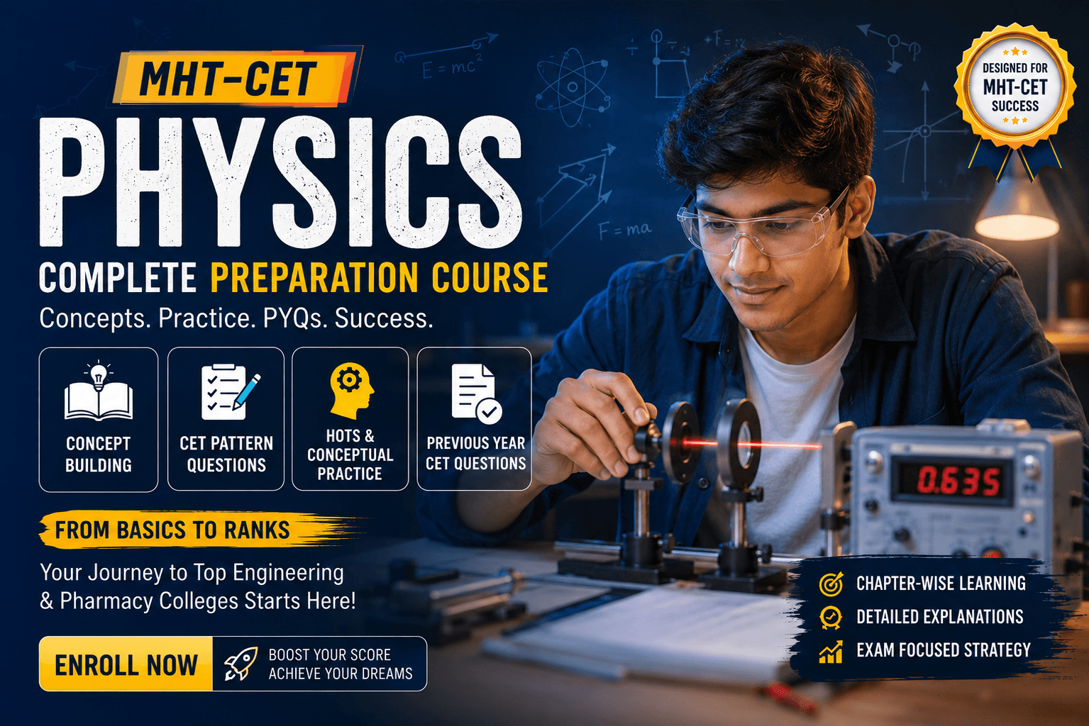 MHT-CET Physics Complete Preparation Course | Chapter-wise MCQs, PYQs, Weightage & Mock Tests